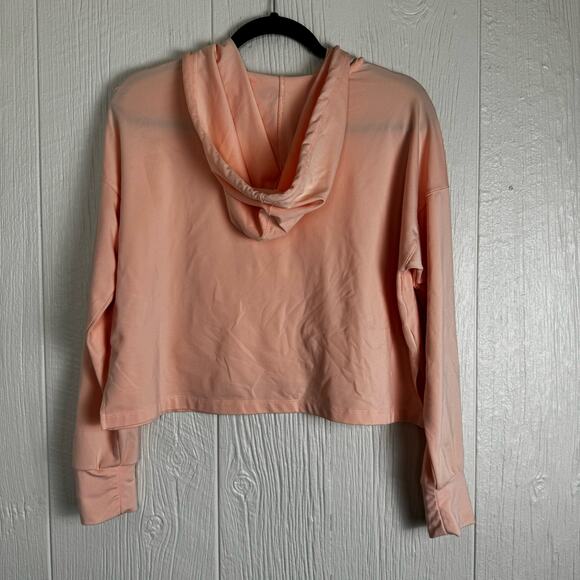 Nike Dri Fit Yoga Jersey Cropped Pullover Hoodie Light Coral Peach Color Size M - Picture 3 of 7